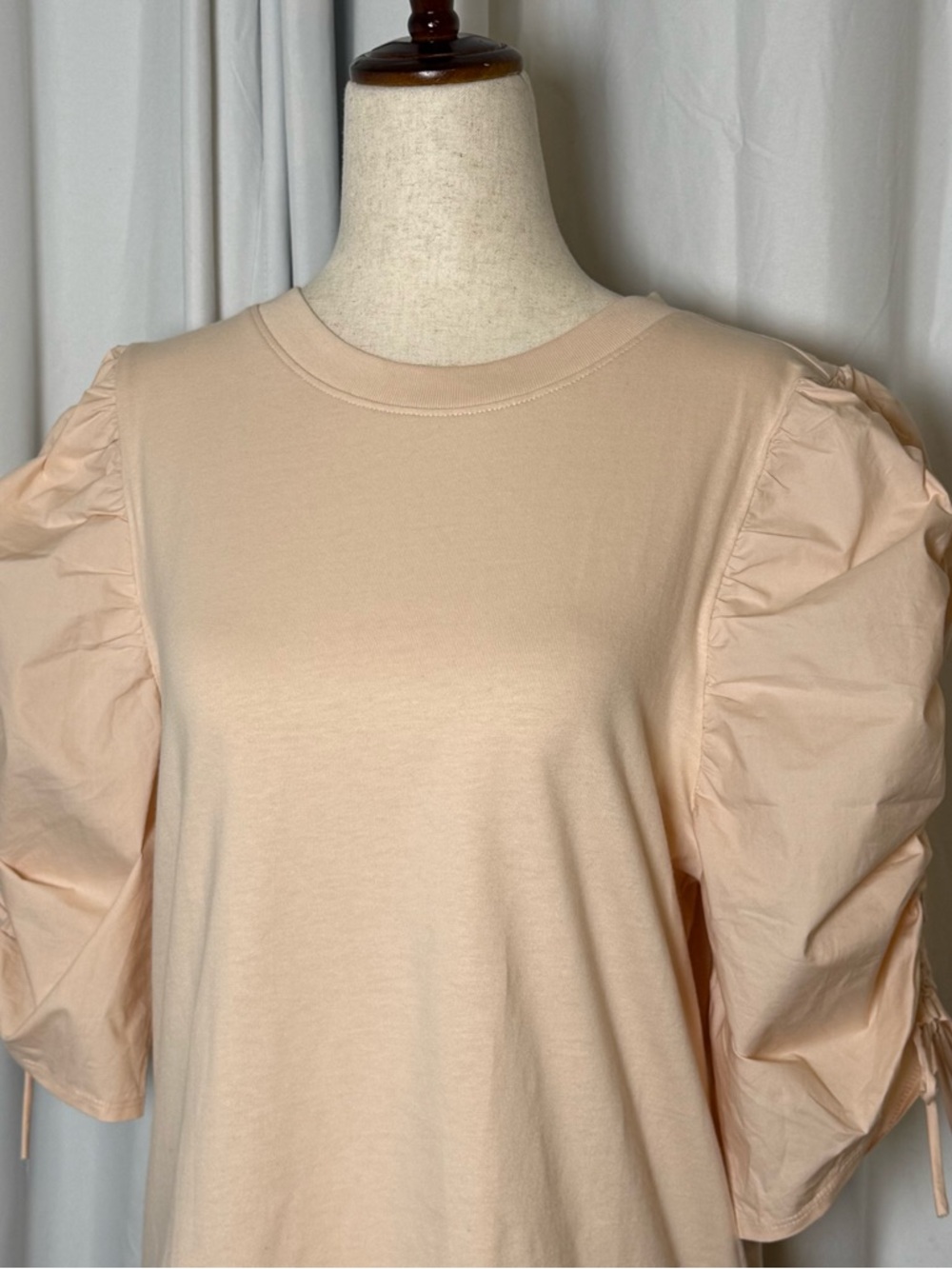 FRAME Ruched Tie Sleeve Tee Blush Pink Puff Sleeve Top XL NWT - Picture 7 of 13